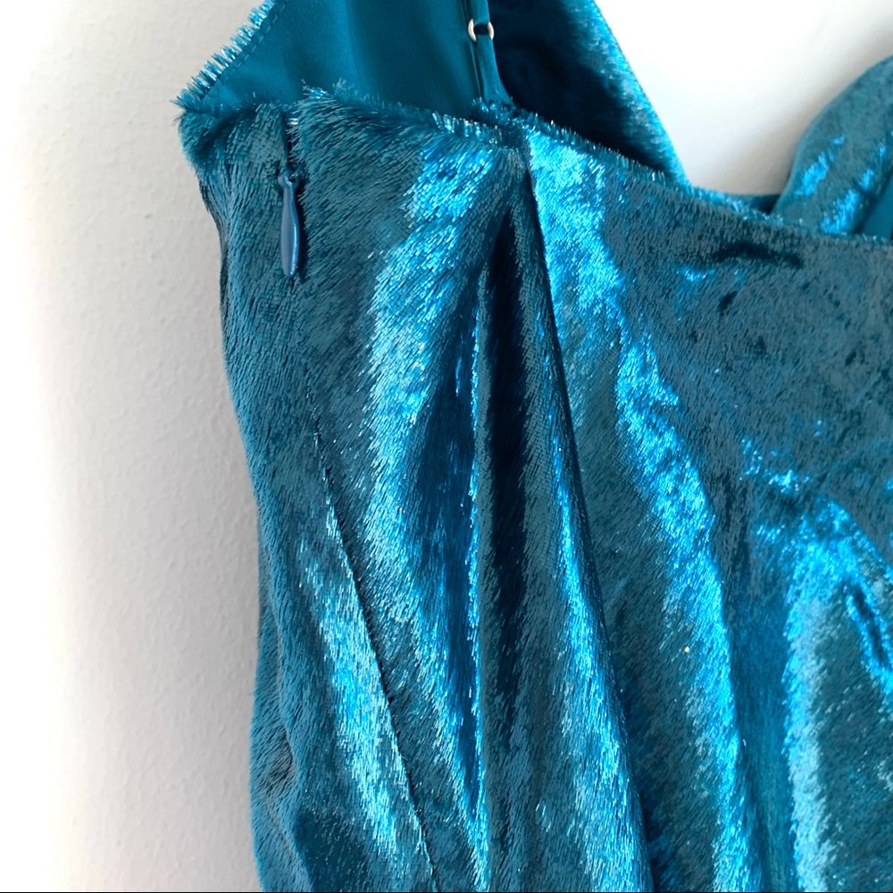 NWT Cinq A Sept Shiny Astrid Teal Topaz Mini Dress - Picture 8 of 11